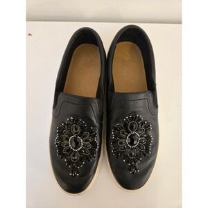 Brighton Black Leather Jeweled Embellished Slip-On Sneakers Size 9